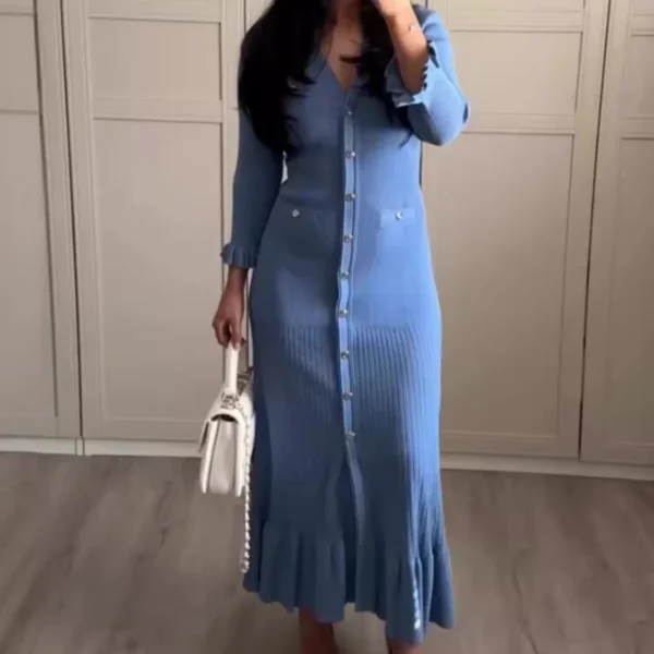 فستان طويل على شكل حرف V ، خصر مرتفع ، نحيف 2