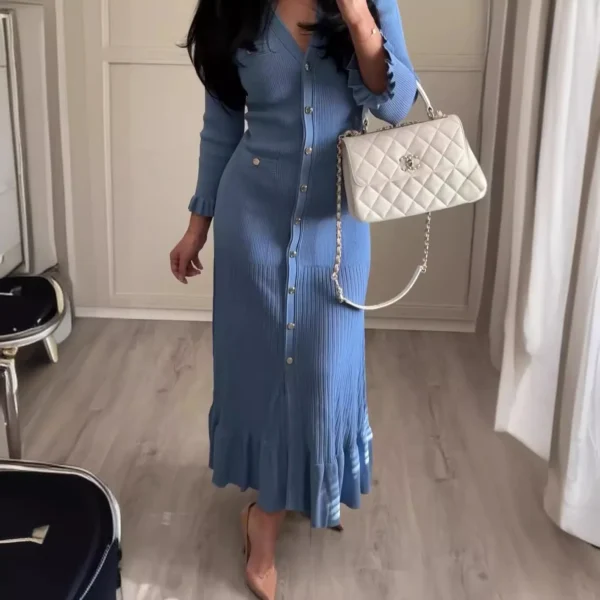 فستان طويل على شكل حرف V ، خصر مرتفع ، نحيف 1