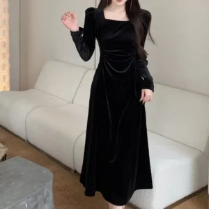 فستان بأكمام طويلة مخمل 1