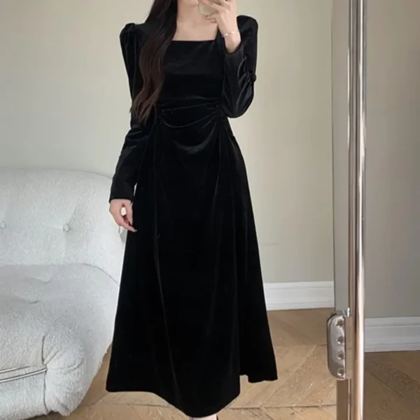 فستان بأكمام طويلة مخمل 2