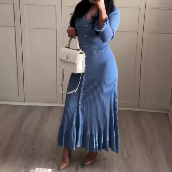 فستان طويل على شكل حرف V ، خصر مرتفع ، نحيف 4