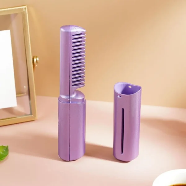 مشط شعر لاسلكي محمول ساخن ، جهاز فرد شحن USB صغير ، أدوات تصفيف سريعة ، عناية سلبية ، تدفئة ، أيون A0I4 ، 2 في 1 6